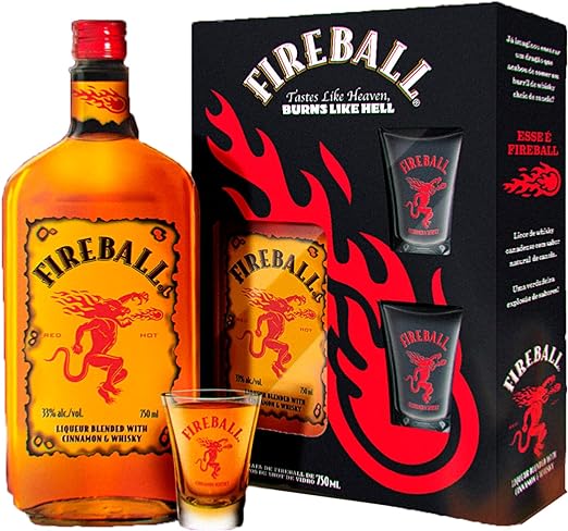 Kit Licor de Whisky Fireball 750ml + 2 Copos Shot