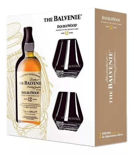 Kit Whisky Balvenie 12 DoubleWood 700ml + 2 Copos Personalizados